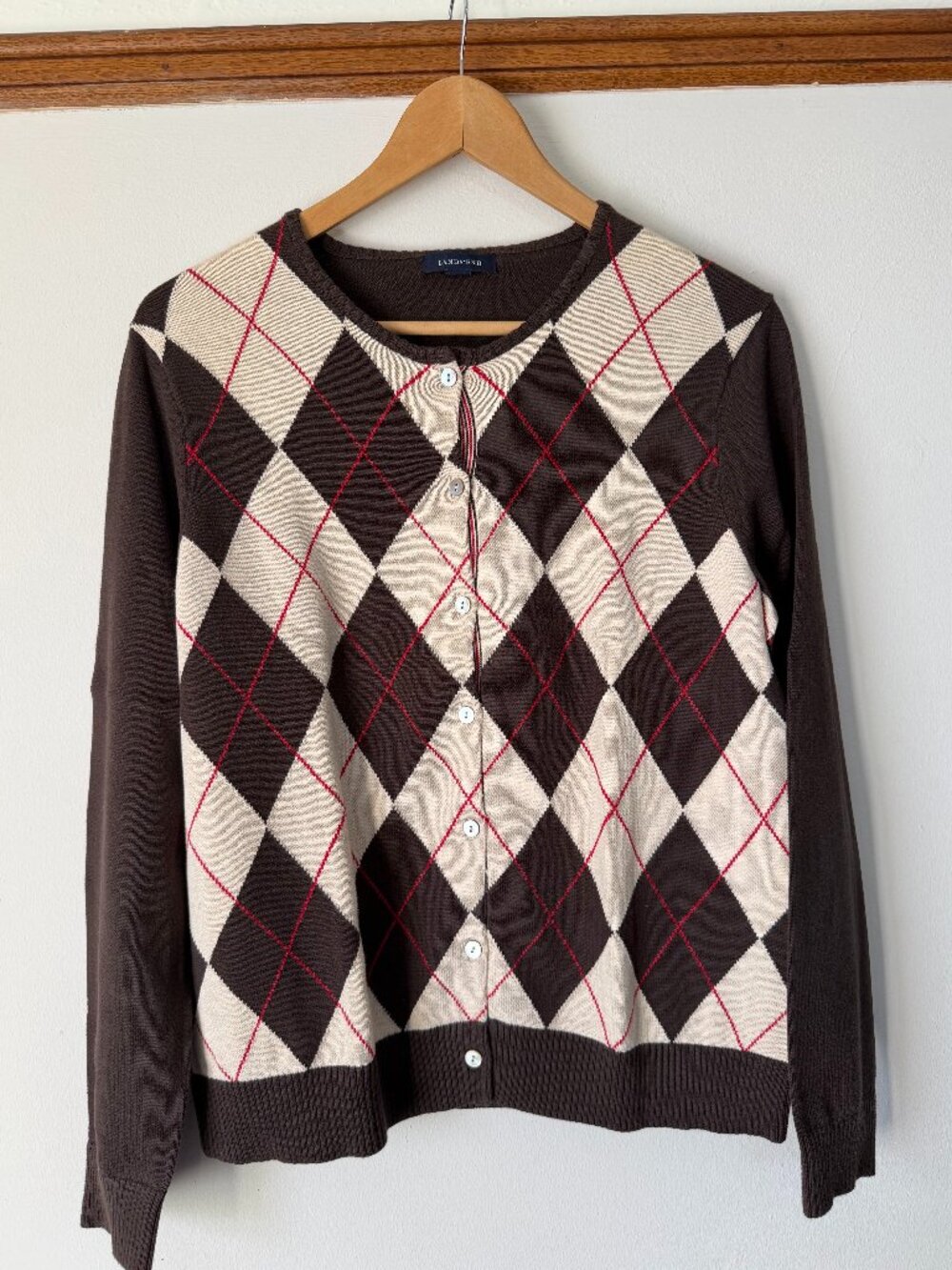 Land's End Brown Argyle Sweater Cotton Size 10-12